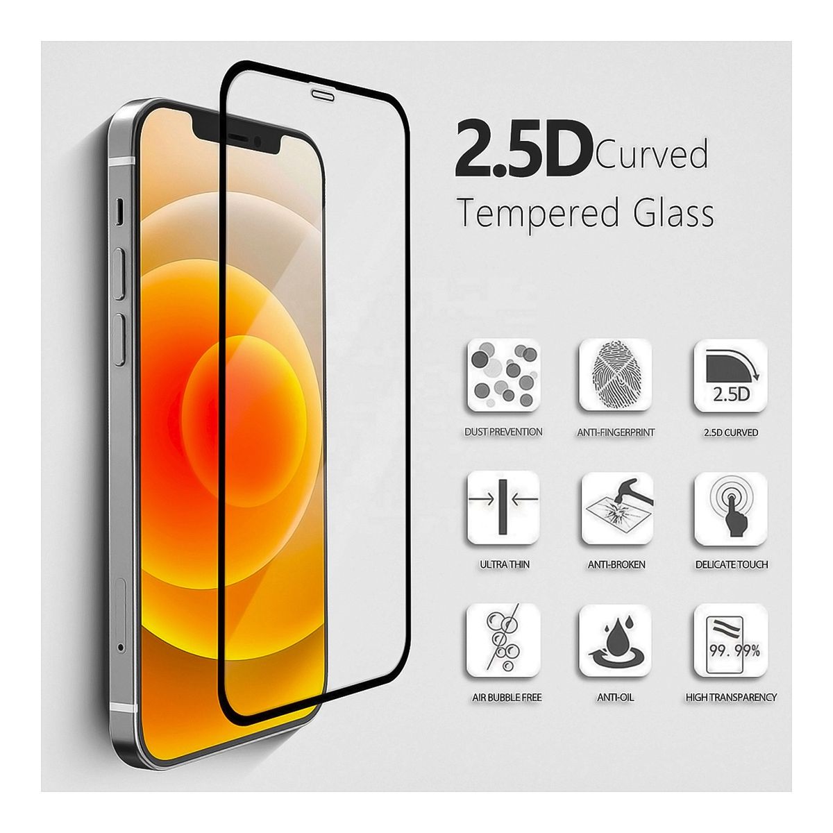GENERICO - Lamina Vidrio Para iPhone 12 Full Adhesivo Pack X 3
