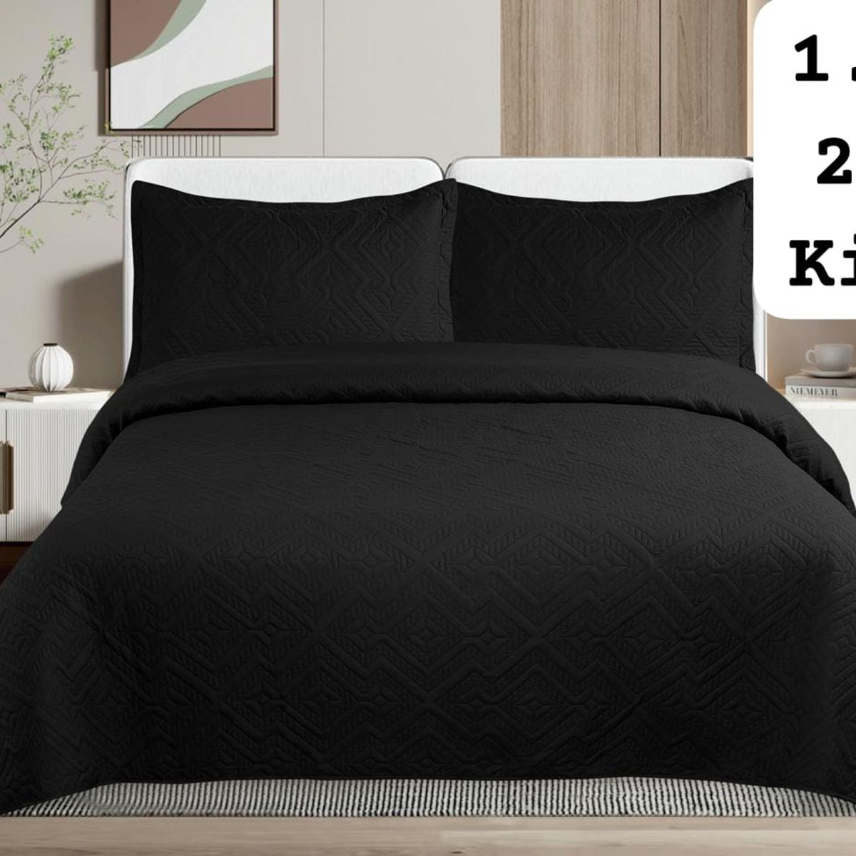 GENERICO - Cobertor Quilts de Verano 2 plazas Color Negro