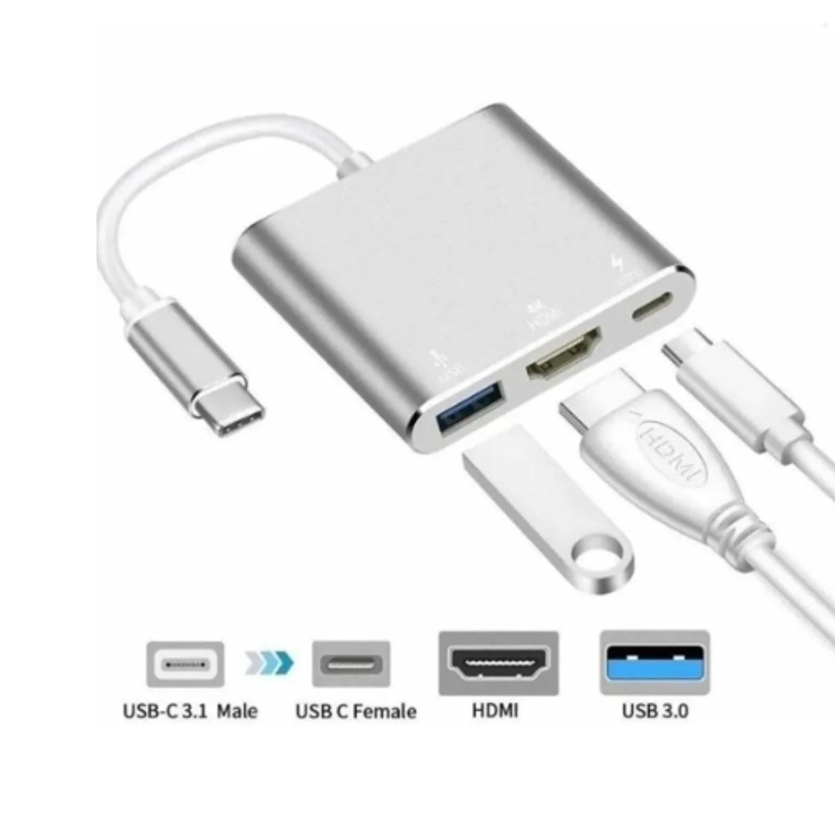 GENERICO - Adaptador Hub 3 En 1 Usb Tipo C A Usb-c Hdmi Usb3.0 Para Mac