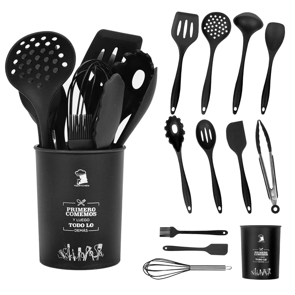 CHEFCHOICE - Set 12 Utensilios De Silicona De Cocina - Negro