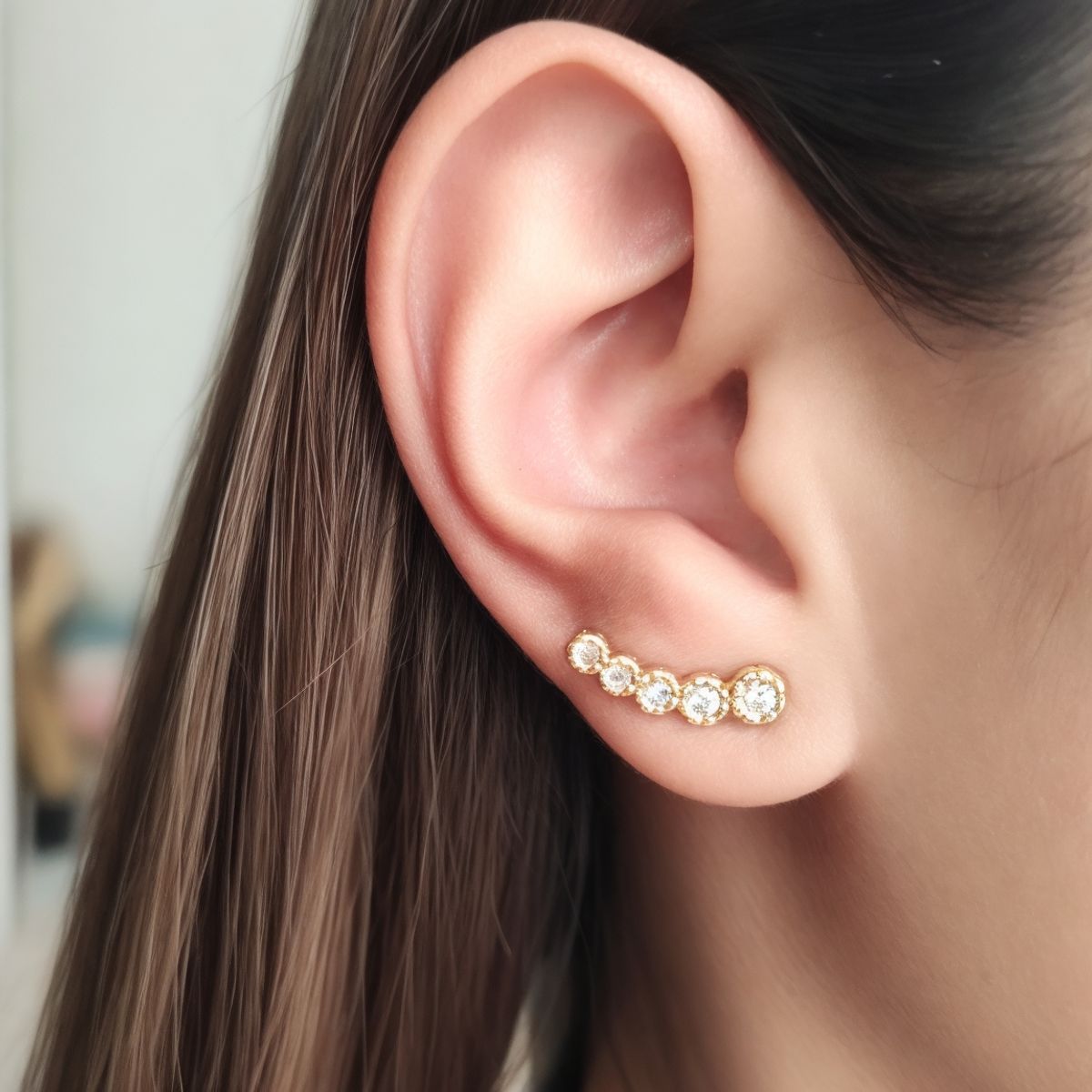 COGGIOLA - Aros Trepadores 5 Flores Circón Enchapado Oro 18K