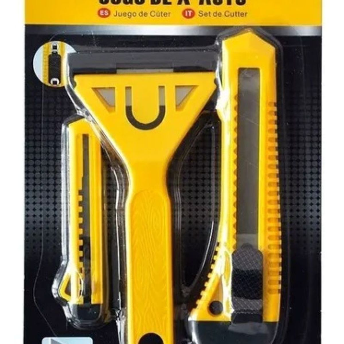 GENERICO - Set 2 Cuchillos Cartonero Cuter + 1 Raspador 3 En 1