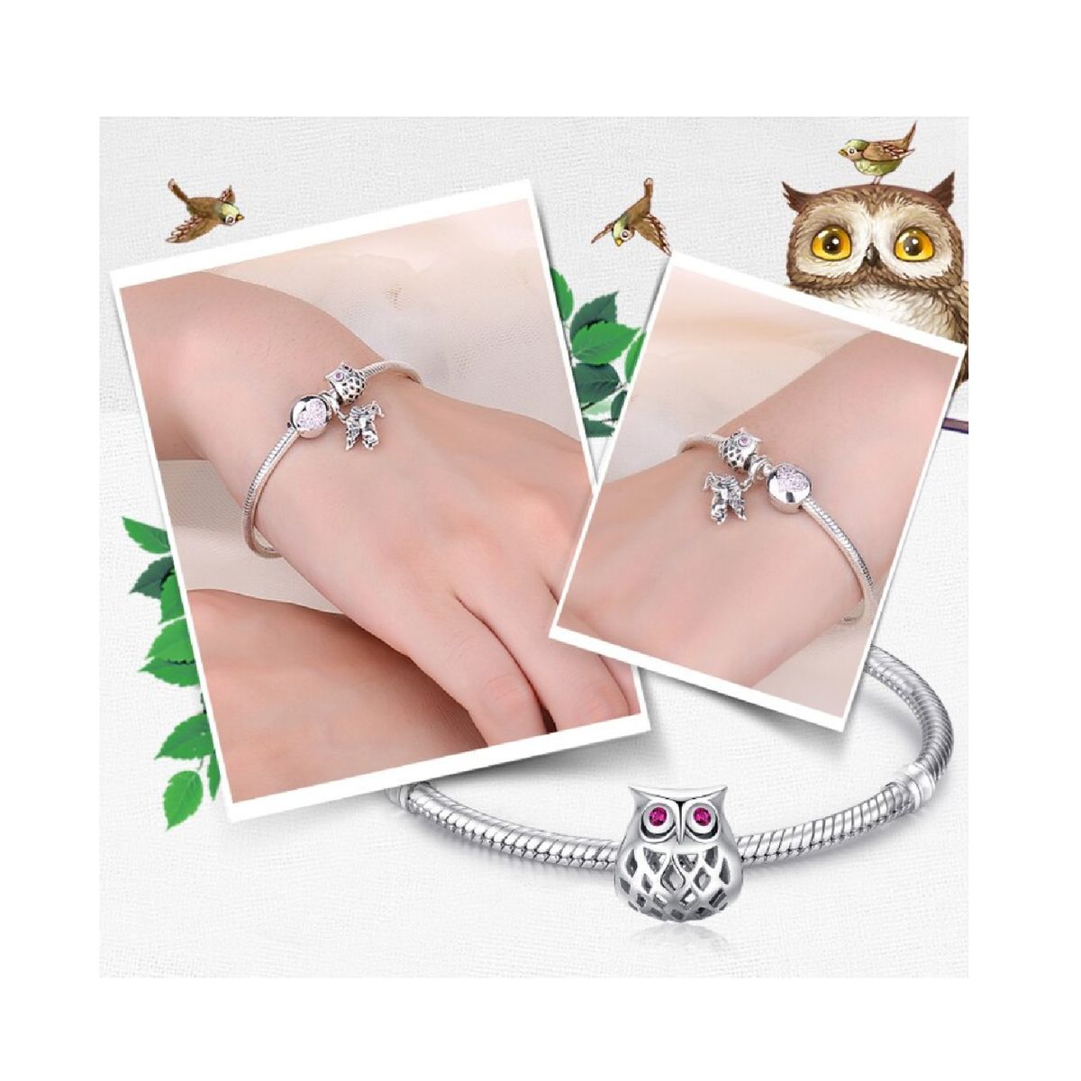 SILVER HEART - Charm Búho en Plata Fina 925 SILVER HEART