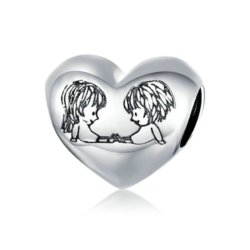 SILVER HEART - Charm Corazón de Hermanos / Amigos en Plata Fina 925 SILVER HEART