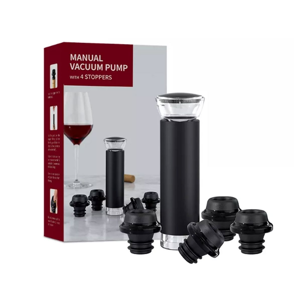 GENERICO - Set de 4 tapones para vino y extractor de aire