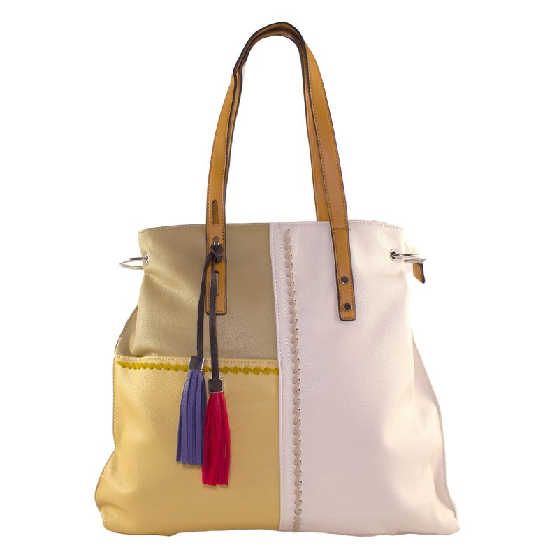 MAILEA - Cartera ecocuero patchwork casquete para mujer beige
