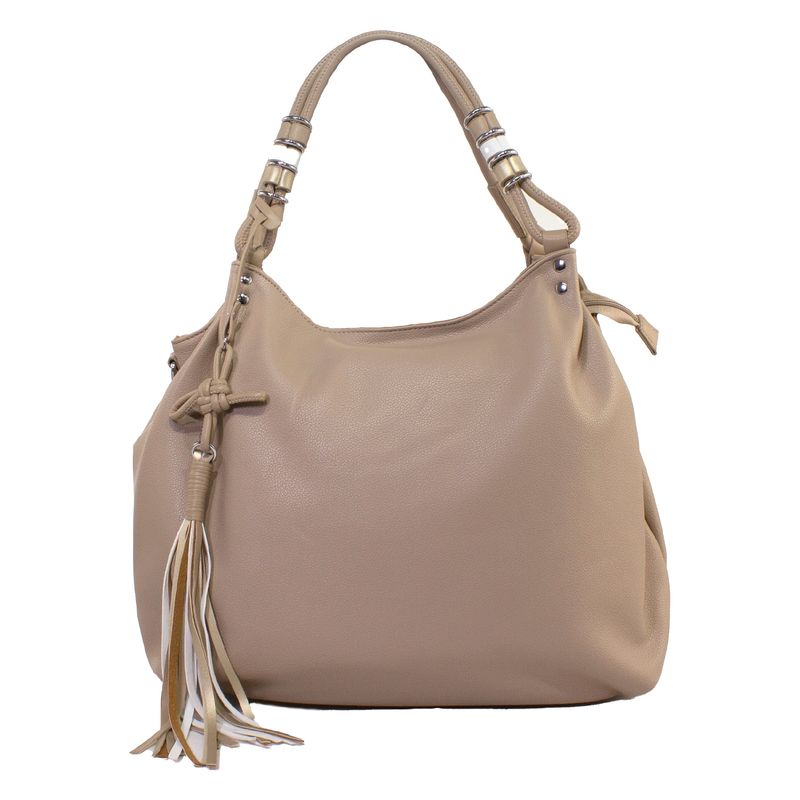 MAILEA - Cartera ecocuero con tubos manilla para mujer taupe