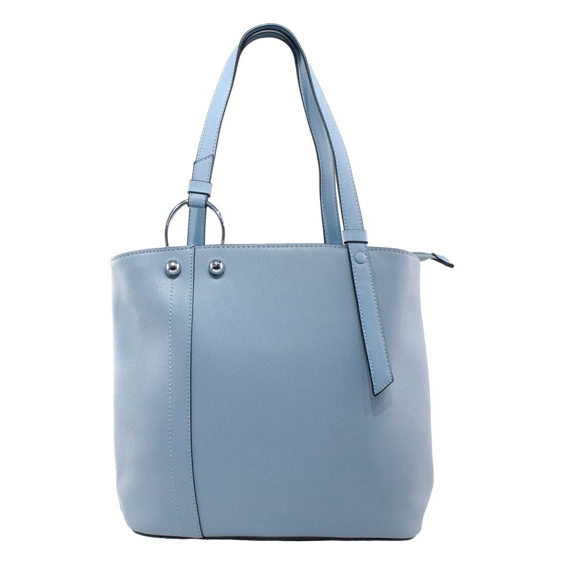 MAILEA - Cartera ecocuero correa y argolla para mujer celeste