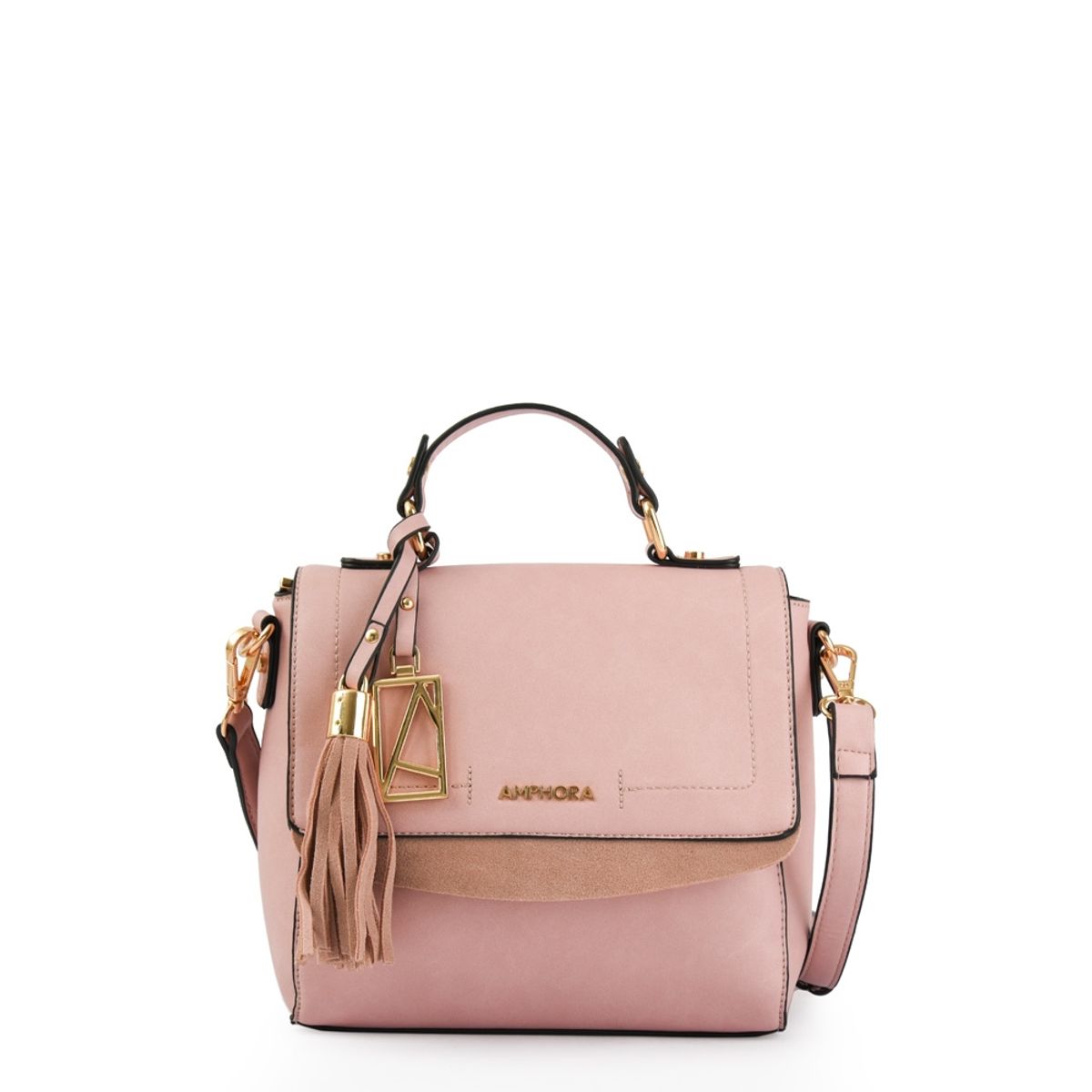 AMPHORA - Familie cartera bandolera con tapa mediana rosado