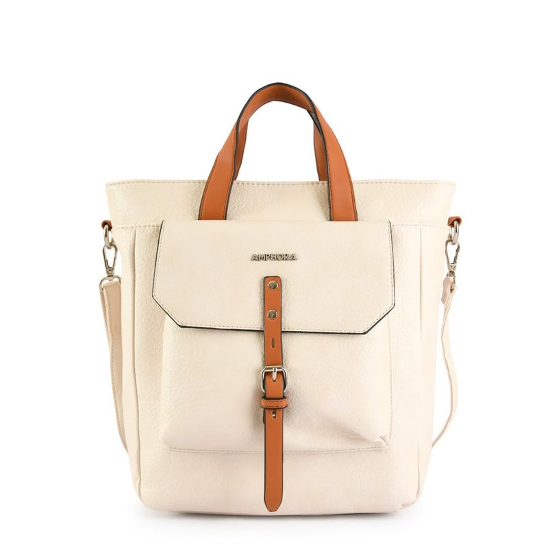 AMPHORA - Cartera Dos Asas Tres divisiones Grande Patty Blanco Crudo