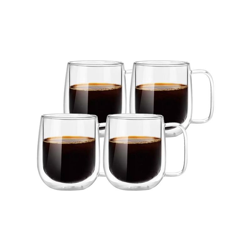 SIMPLIT - Set 4 Tazas Mug de Vidrio Doble Pared 300 ml Simplit