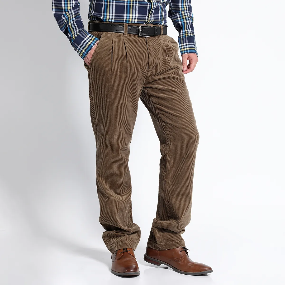 KOTTING - Pantalón Cotelé Con Pinzas Beige Oscuro KOTTING