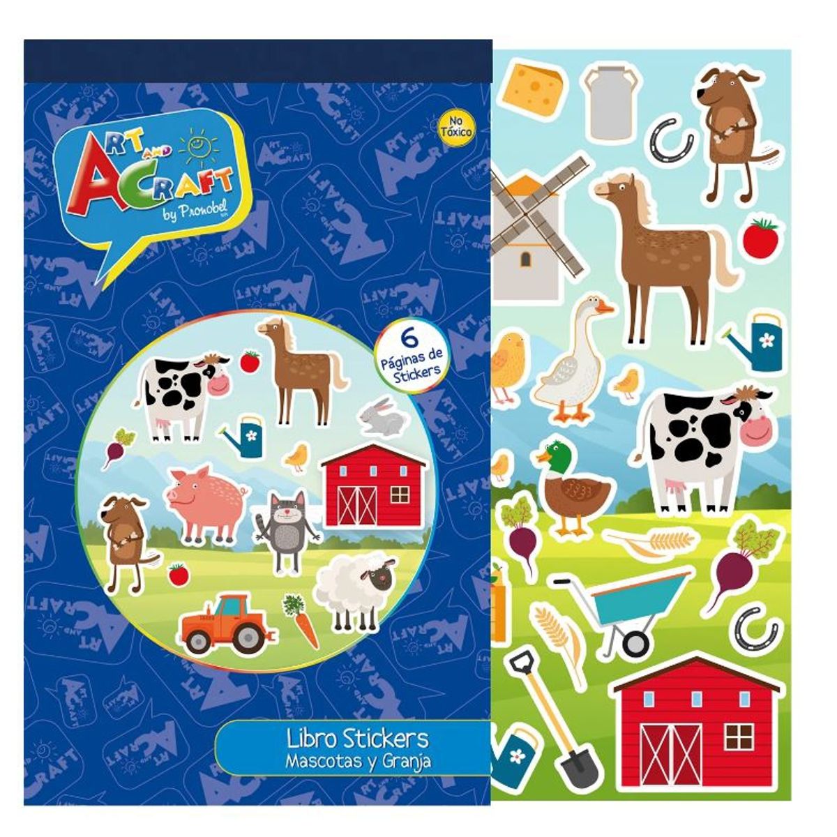 ART AND CRAFT - Libro de stickers Mascotas y Granja, 6 páginas