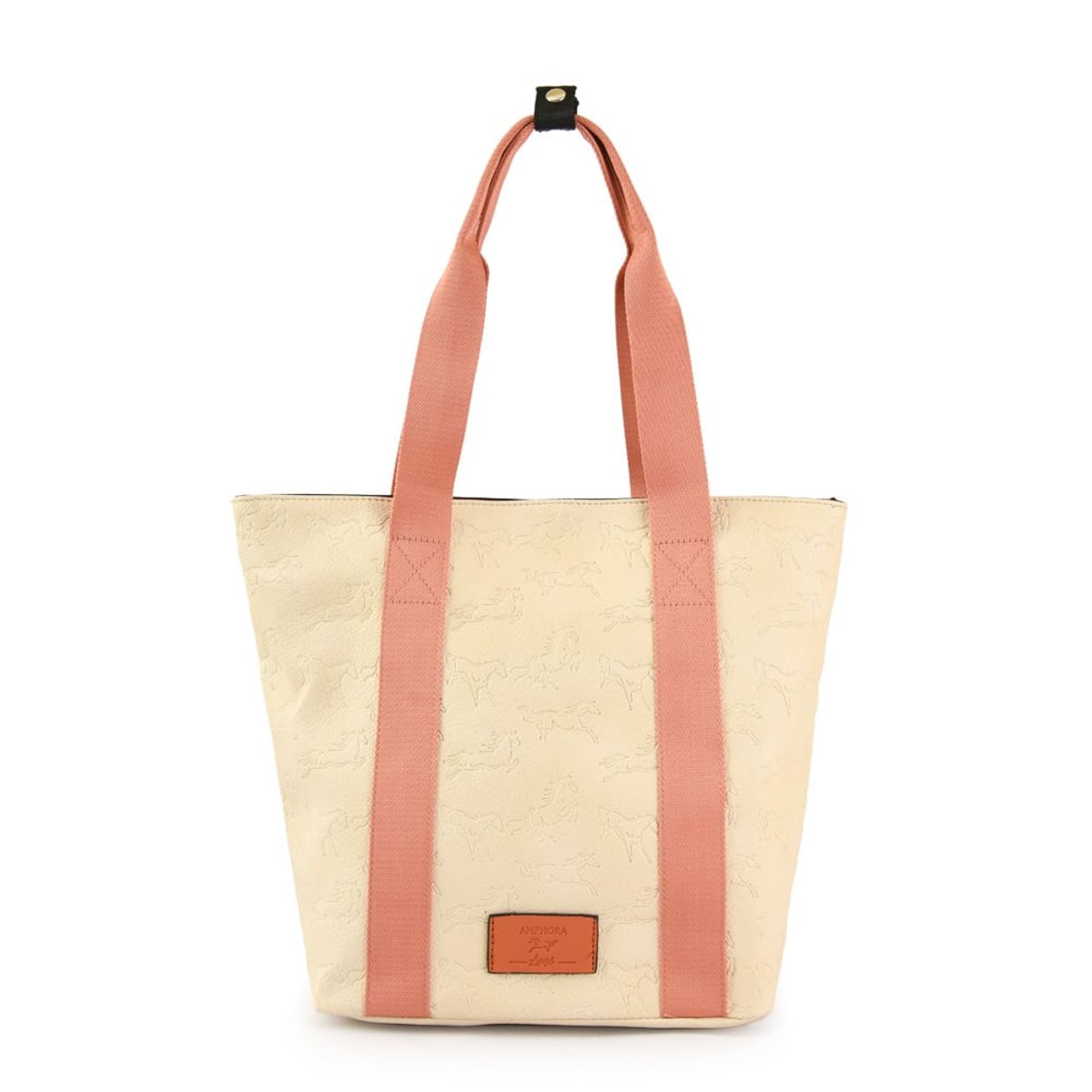 AMPHORA - Cartera Dos Asas horses mediana blanco crudo