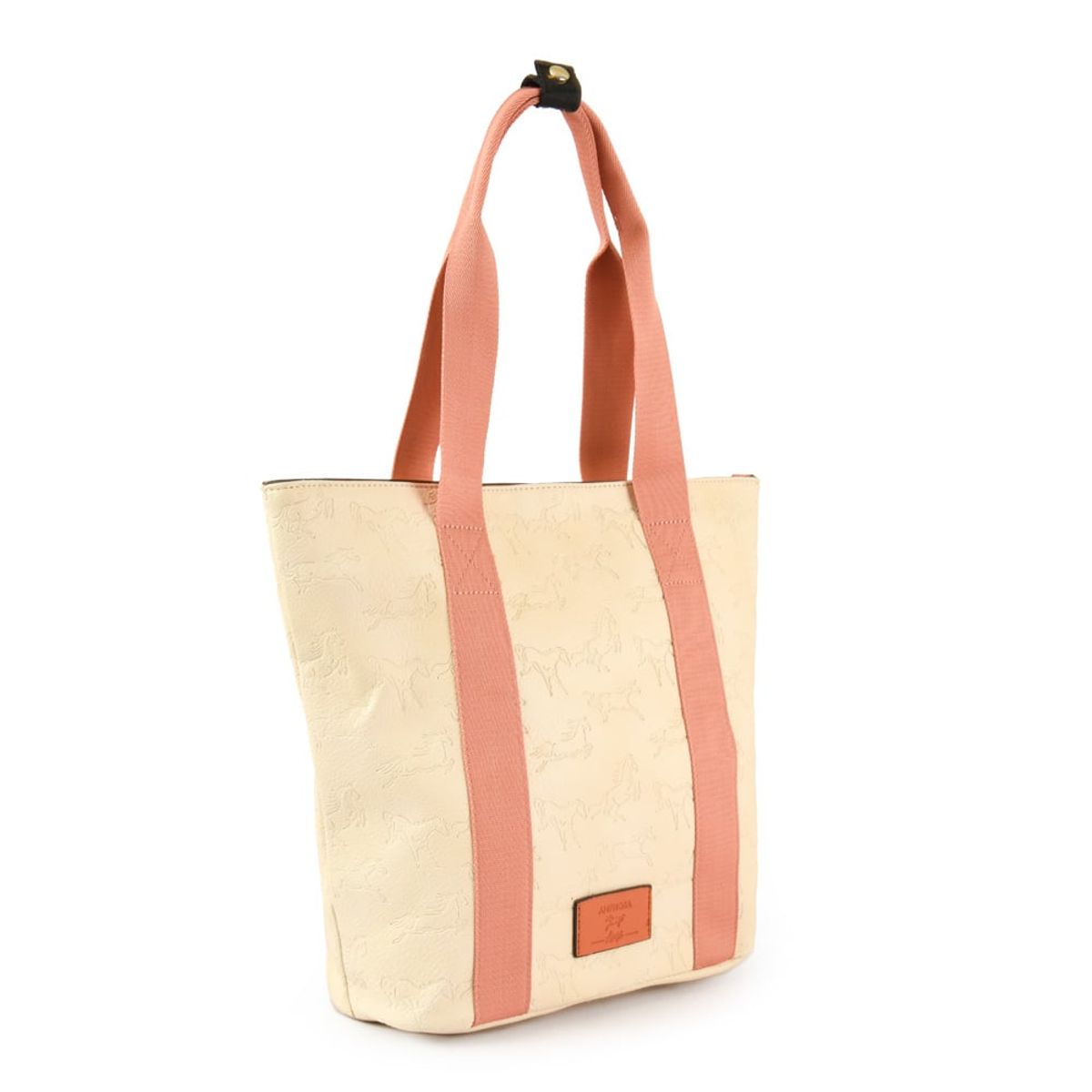 AMPHORA - Cartera Dos Asas horses mediana blanco crudo