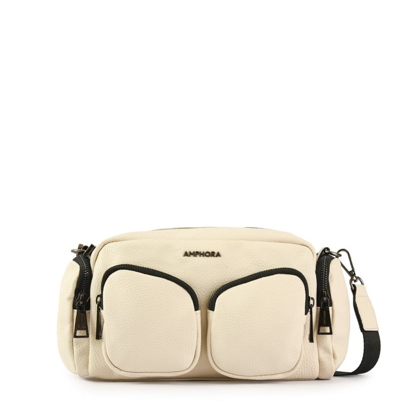 AMPHORA - Cartera bandolera mediana bazan blanco crudo