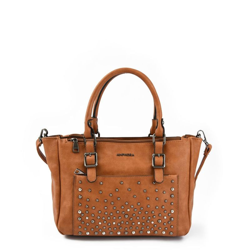 AMPHORA - Cartera Dos Asas Tres divisiones mediana lelaina café