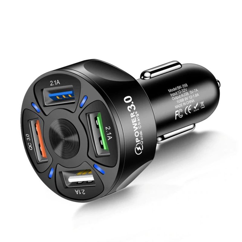 GENERICO - Cargador Auto Cuadruple 4 Usb 12v-24v Carga Rápida 3.0 A