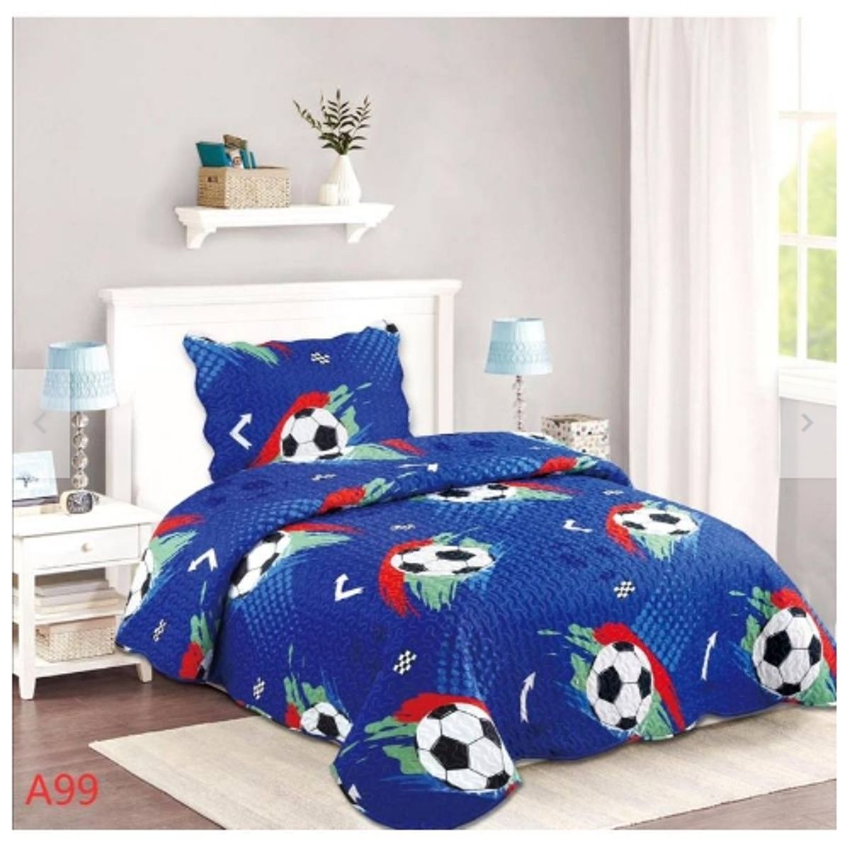 GENERICO - Cobertor de verano de Plaza y Media de fútbol para niños azul