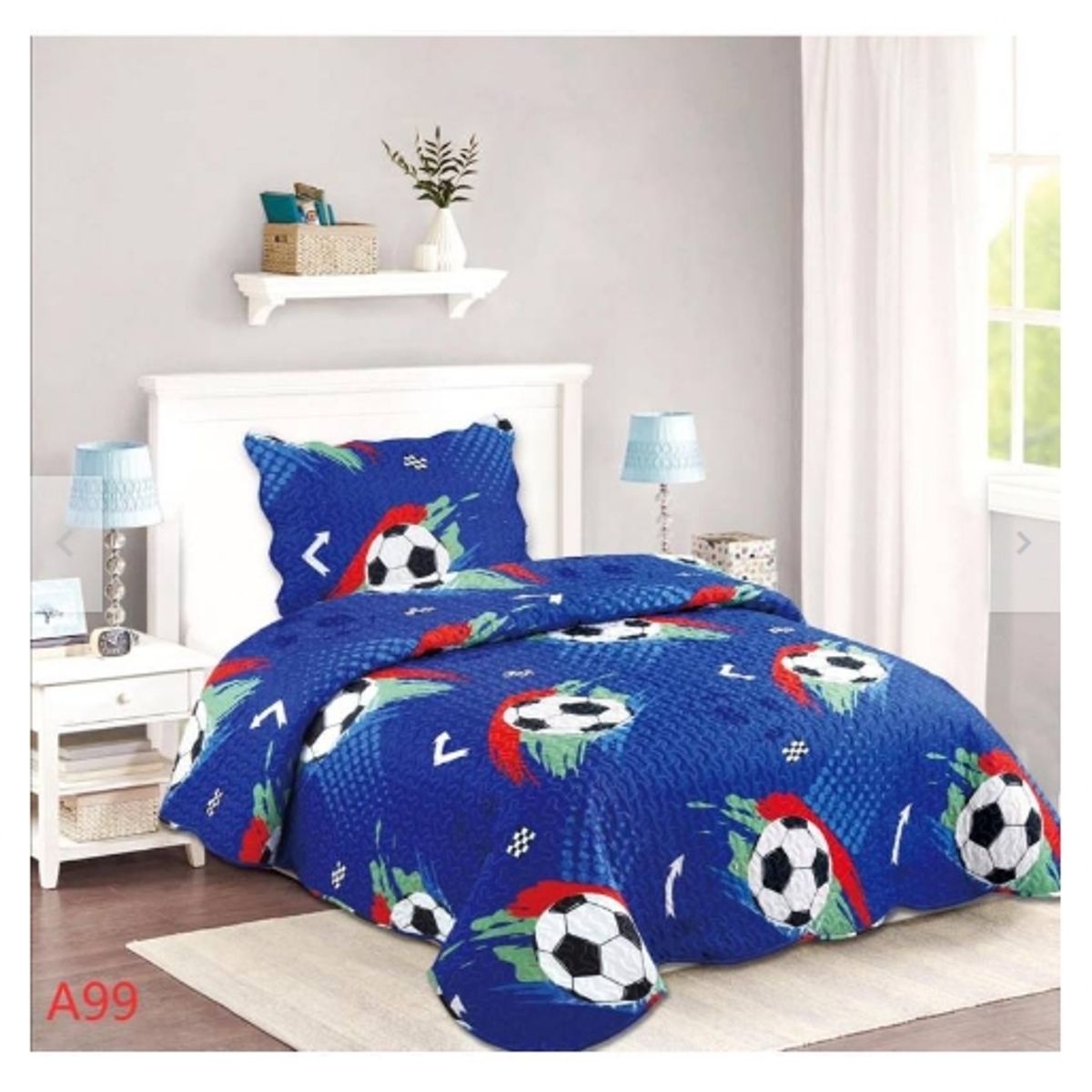 GENERICO - Cobertor de verano de Plaza y Media de fútbol para niños azul