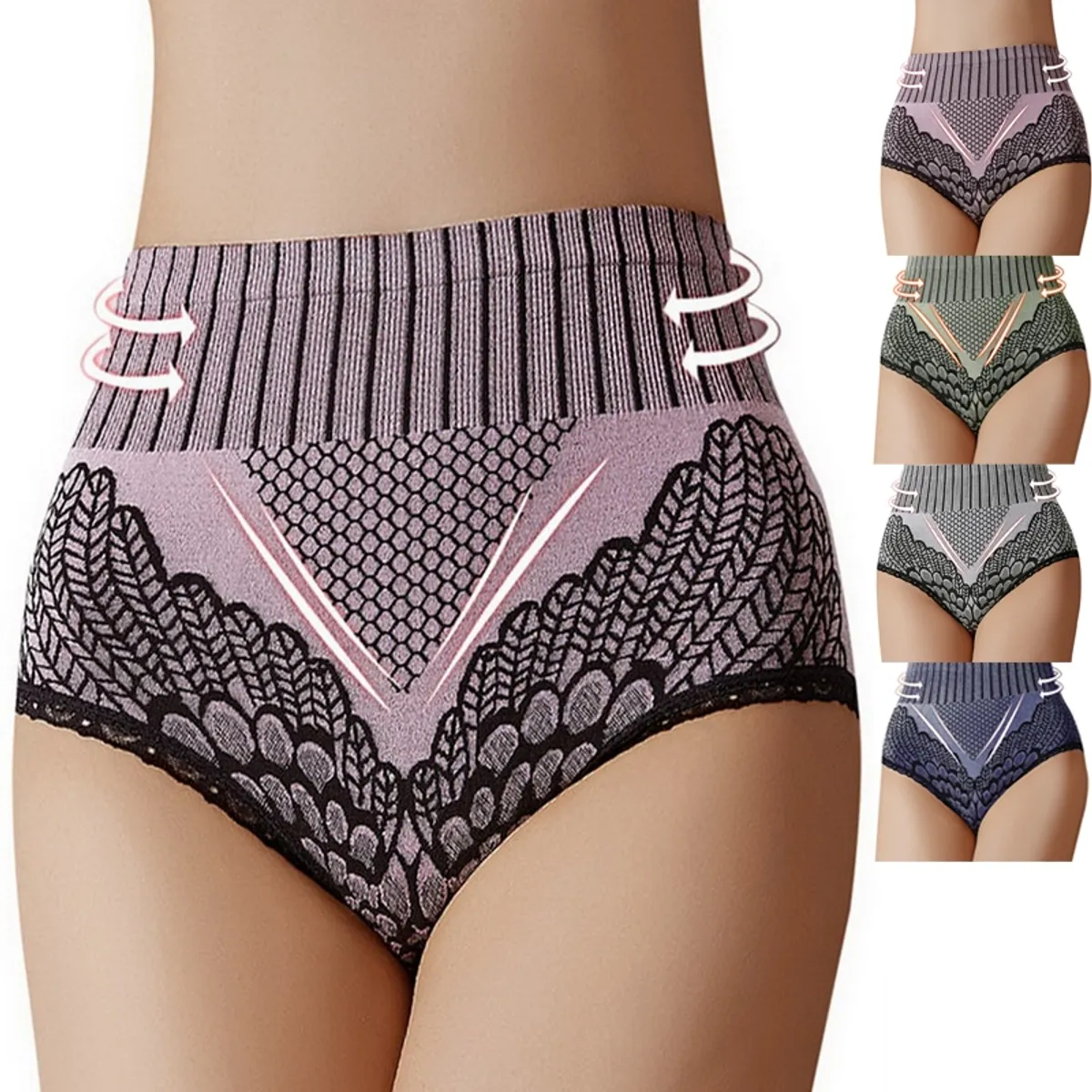EVERSO - Pack 5 Bikini Faja Con Levanta Glúteos Mujer Tiro Alto.