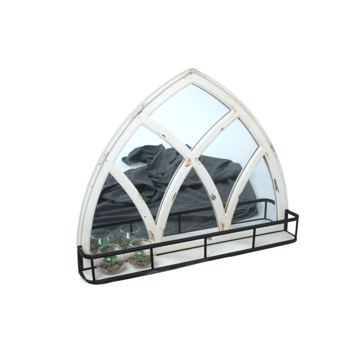 NECTAR - Espejo con Repisa de Madera de Pino y Acero Estilo Clásico y Elegante 61x12x80 cm