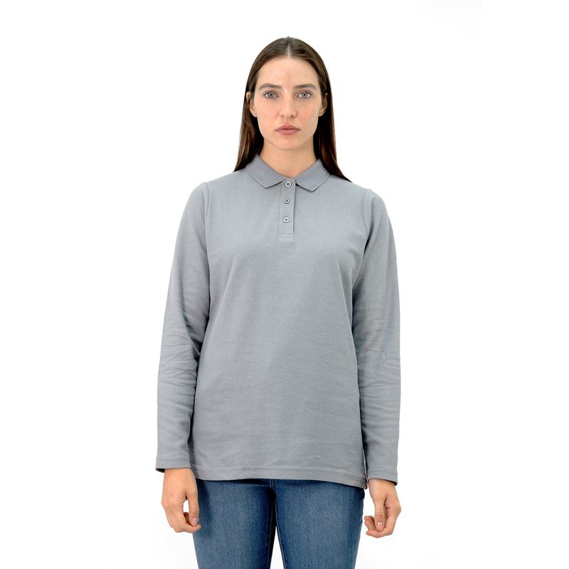 QUEBEC - Polera Pique Quebec Manga larga Gris Mujer