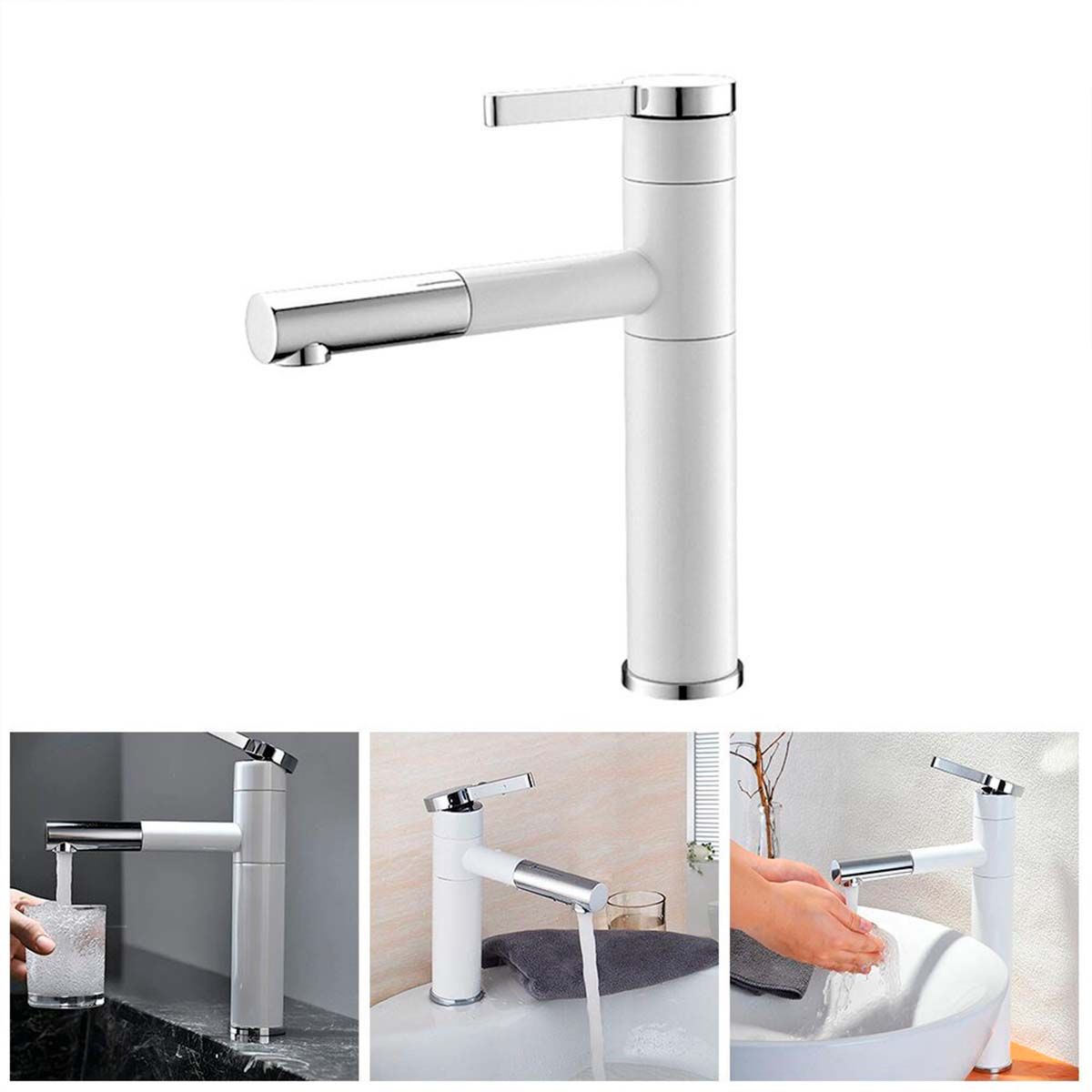 GENERICO - Llave Griferia Lavamanos Con Cuello Extensible Blanco Tap23