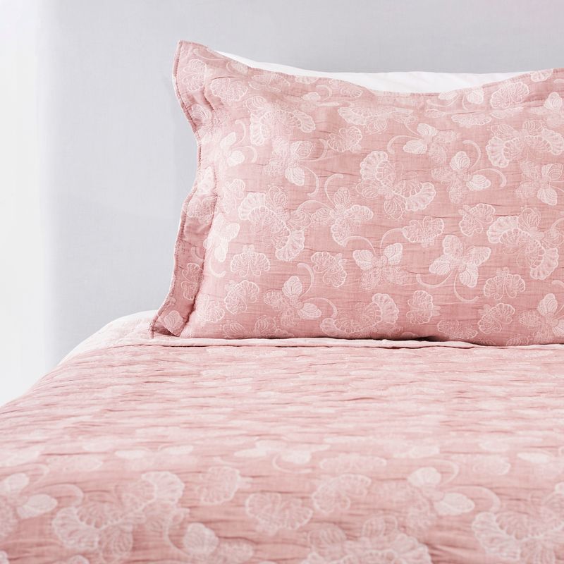 NINA HERRERA - Cubrecama Jacquard Papillon Rosa 1,5 Plaza