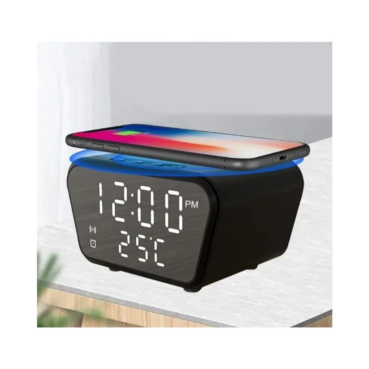 GENERICO - Reloj Despertador Con Cargador Inalámbrico Y Termómetro