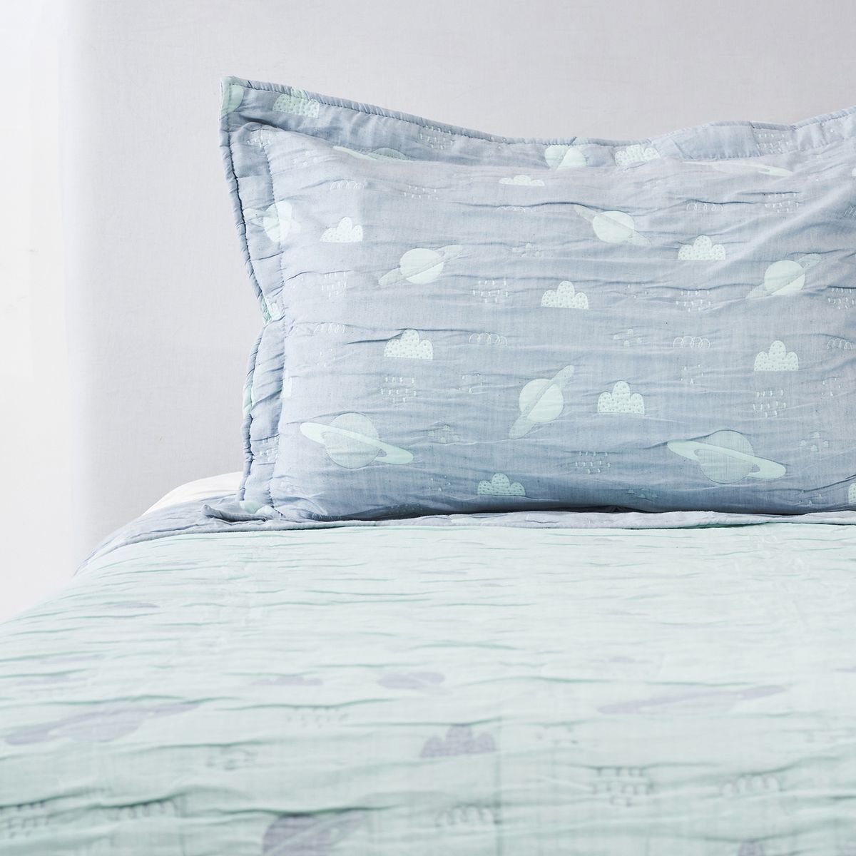 NINA HERRERA - Cubrecama Jacquard Planetas Celeste 1,5 Plaza