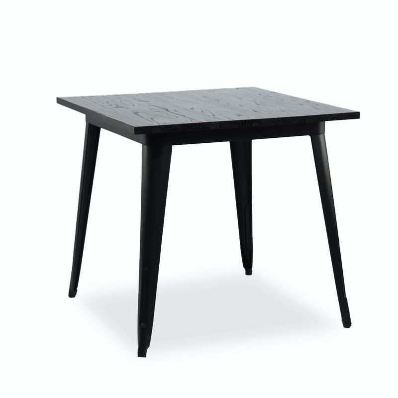 NECTAR - Mesa Tolix Cubierta De Madera 80 x 80 cm Patas Negras