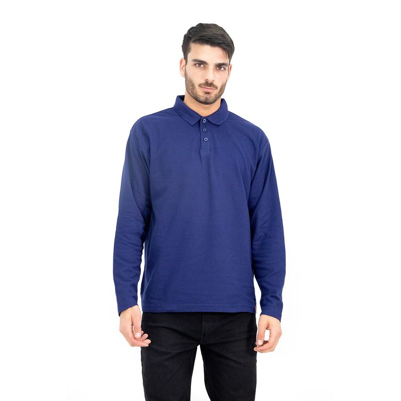 QUEBEC - Polera Pique Quebec Manga larga Azul Hombre.-