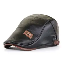 L LUXHER - Gorra Boina De Hombre Ajustable De Cuero Pu Jamont Mod Euro