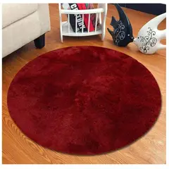 GENERICO - Alfombra Redonda Tipo Shaggy - Color Burdeo