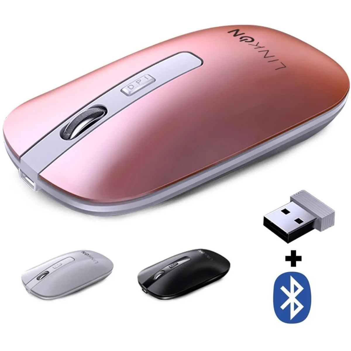 MALIK - Mouse Inalambrico Dual Bluetooth Usb Recargable Para Mac Win  (rosado)