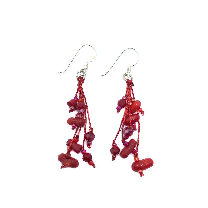 ANDREA COGGIOLA JOYAS - Aros Coral Rojo Gancho Plata Fina 925