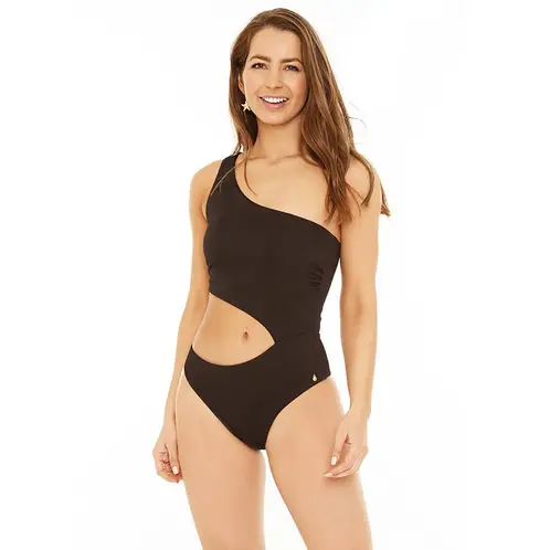 H2O WEAR - Traje de Baño Entero Mujer Cut Out Textura Negro Pizarra.