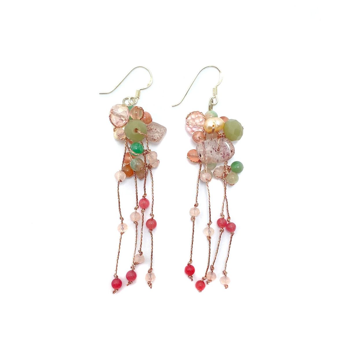 ANDREA COGGIOLA JOYAS - Aros Cuarzo Rosa y Perlas De Río Gancho Plata Fina 925