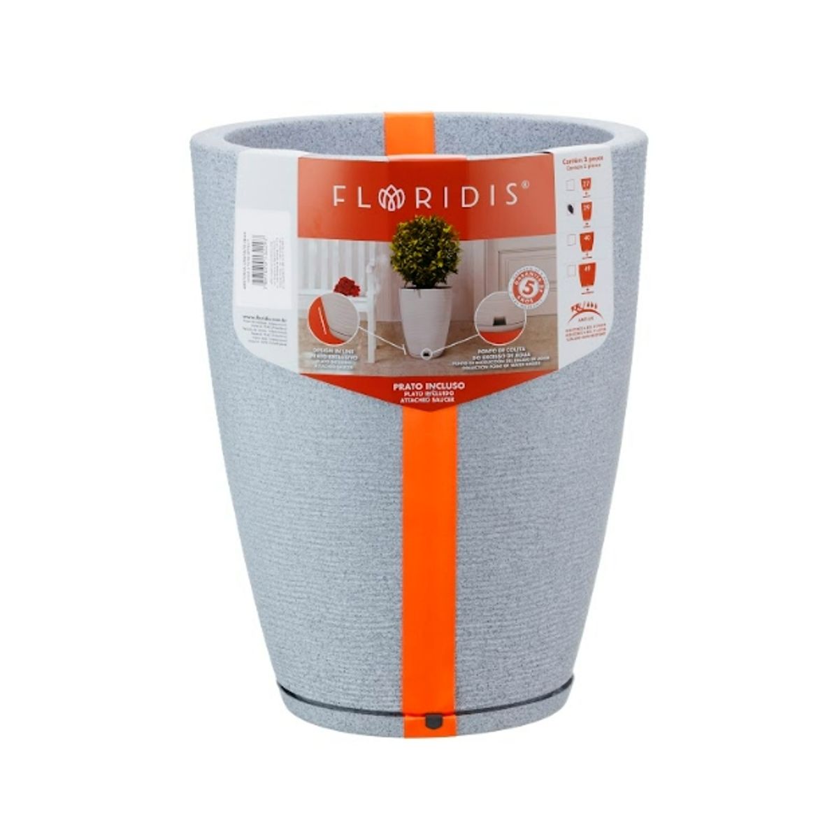 FLORIDIS - MACETERO FLORIDIS GRIS CLARO AMSTERDAM 44CM ALTO CON PLATO