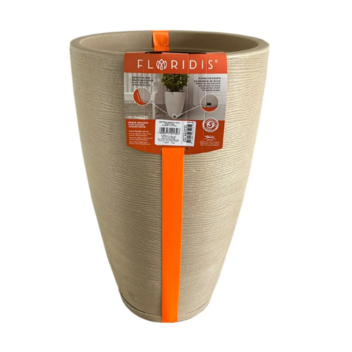 FLORIDIS - MACETERO FLORIDIS BEIGE AMSTERDAM 65 CM ALTO CON PLATO