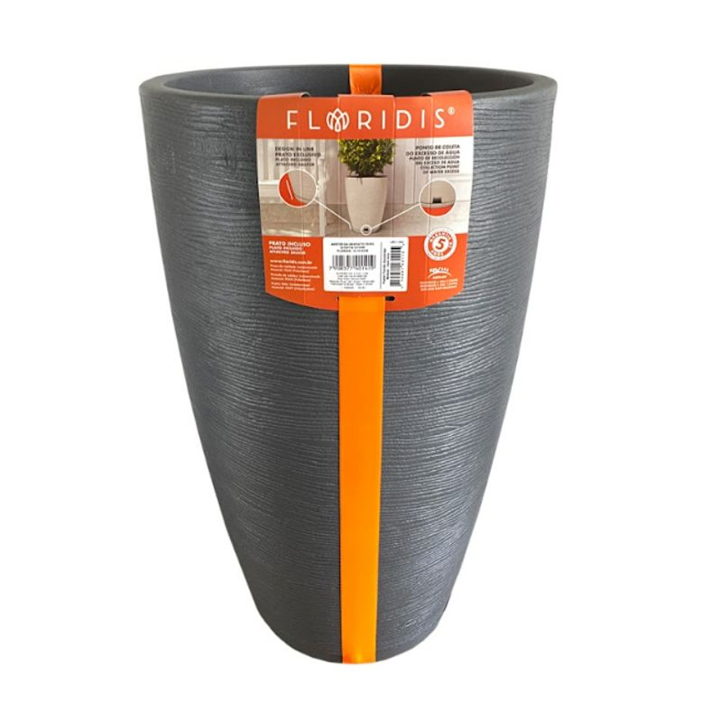 FLORIDIS - MACETERO FLORIDIS GRAFITO AMSTERDAM 65 CM ALTO CON PLATO