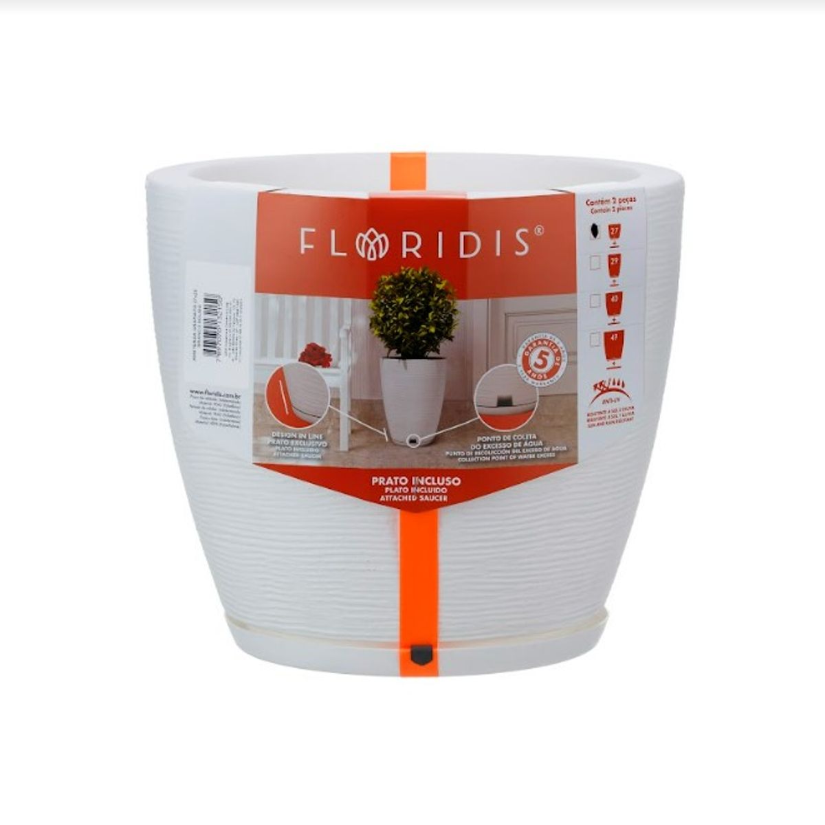 FLORIDIS - MACETERO FLORIDIS BLANCO AMSTERDAM 28CM ALTO CON PLATO
