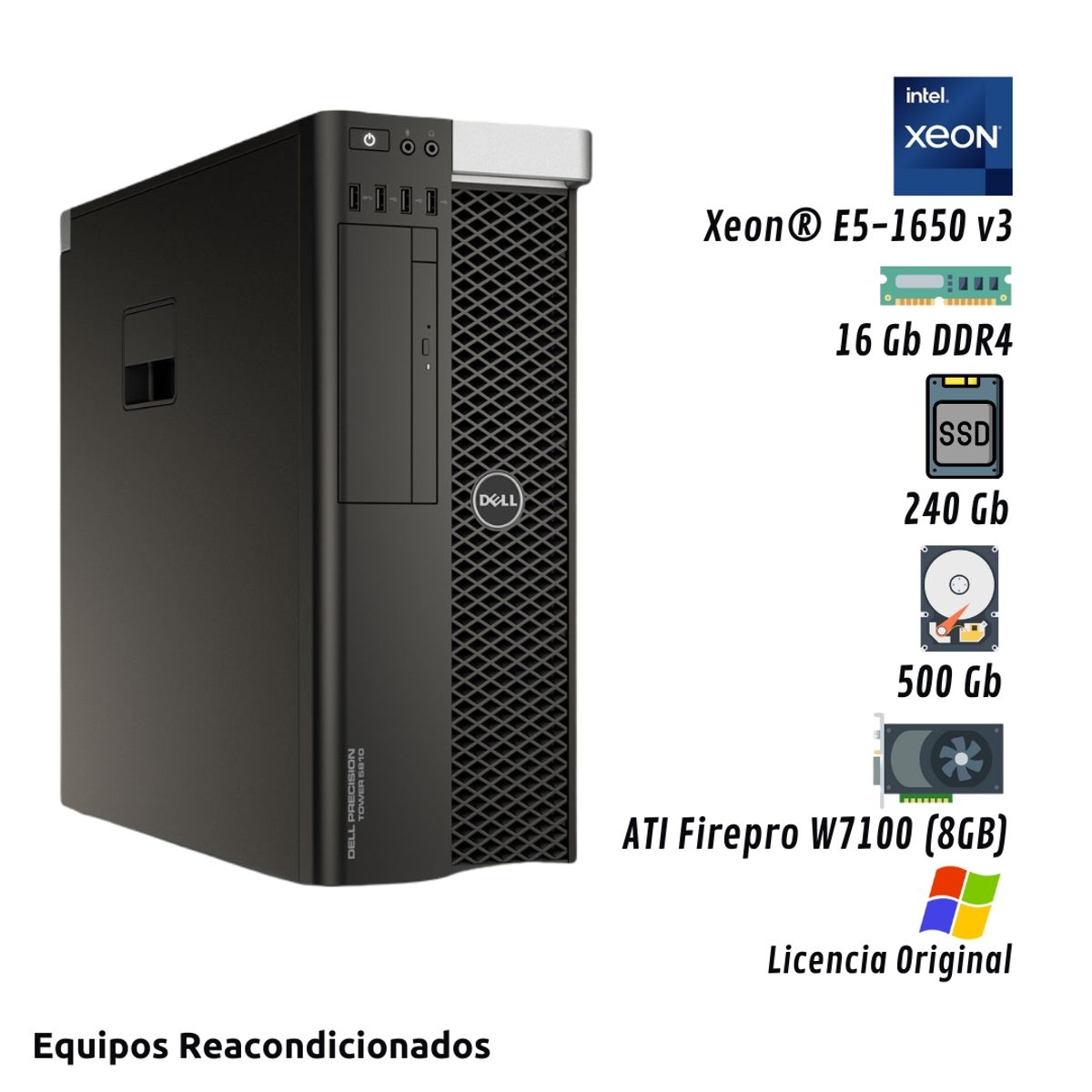 DELL - Computador Workstation Dell Precision T5810 - Intel Xeon 16gb SSD240gb ATI8gb