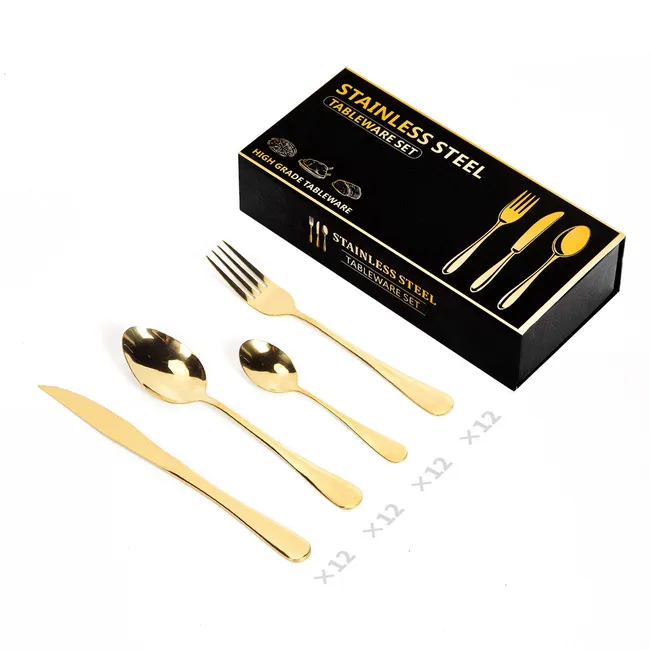 VIDITA - Set Cuchillería 48 Piezas Cubiertos Acero Inoxidable Dorado-