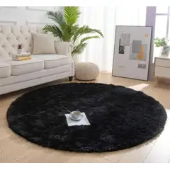 GENERICO - Alfombra Redonda Tipo Shaggy - Color Negro