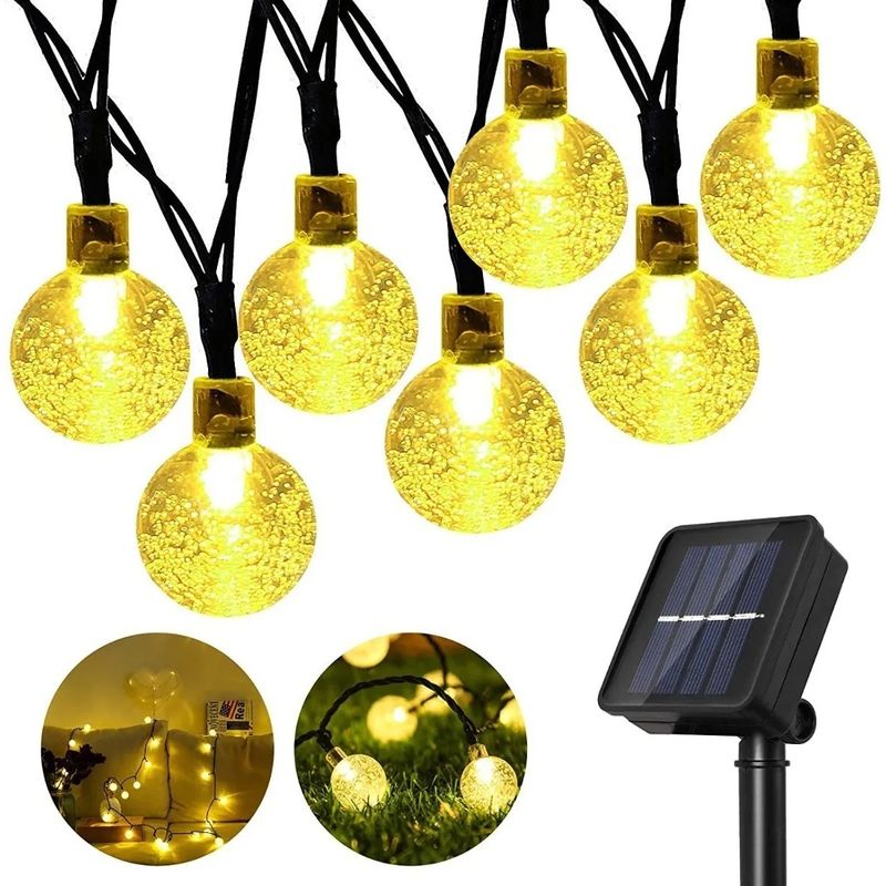 GENERICO - Pack X2 Luces Guirnalda Solar Esferas Led Blancas Cálidas