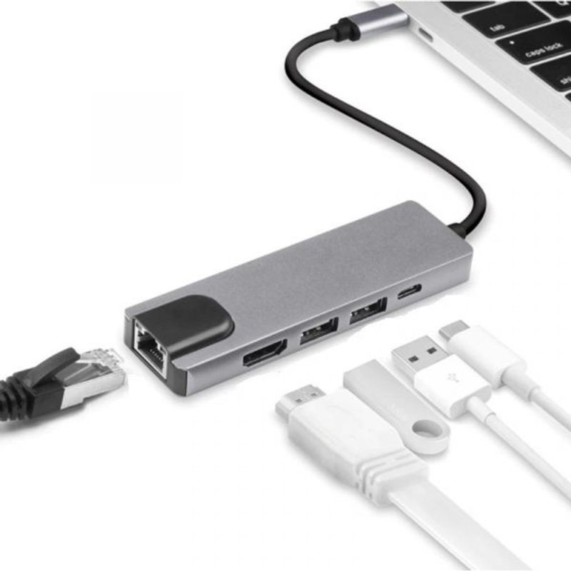 GENERICO - Adaptador Hub Usb Tipo C 5 En 1 Para Macbook Y Notebook