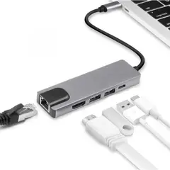 GENERICO - Adaptador Hub Usb Tipo C 5 En 1 Para Macbook Y Notebook