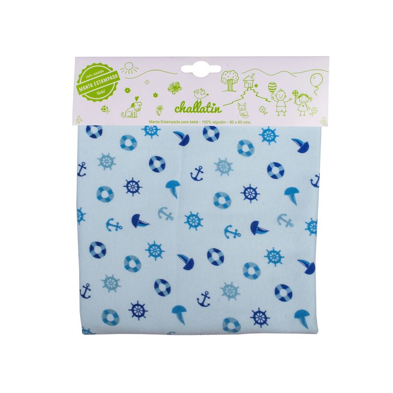 CHALLATIN - Pack Manta Estampada Tuto Grande En Bolsa Celeste.
